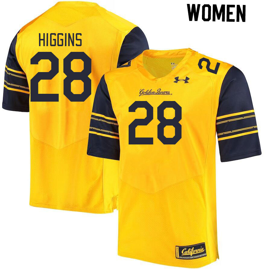 Women #28 Kaleb Higgins California Golden Bears College Football Jerseys Stitched Sale-Gold